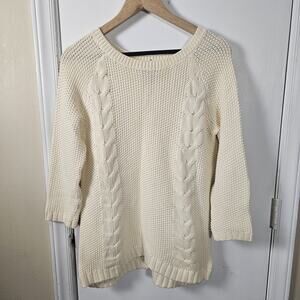 Cynthia Rowley Soft Cotton Fisherman Sweater Cable Knit Cream Size M Heritage